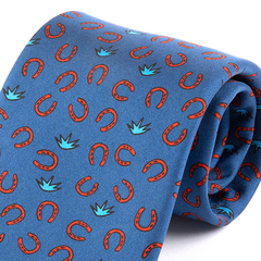 Blue Belmont Horseshoe Charm Motif Silk Tie