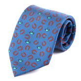 Blue Belmont Horseshoe Charm Motif Silk Tie