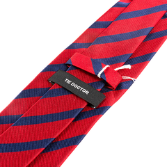 Red & Navy Blue Striped Silk Tie 8cm