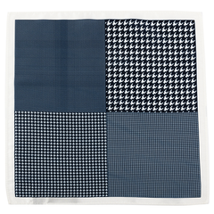 Kales Navy Blue Houndstooth Pocket Square 32cm