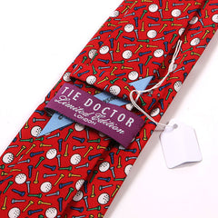 Red Golf Ball & Tees Silk Tie 7cm - Tie Doctor