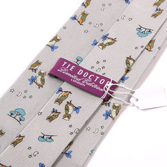 Silver Grey Owl Print Wide Silk Tie 9.5cm - Tie Doctor