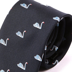Navy Blue Swan Patterned Tie 7.5cm - Tie Doctor