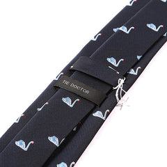 Navy Blue Swan Patterned Tie 7.5cm - Tie Doctor
