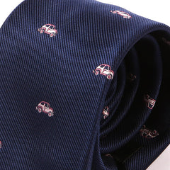 Blue Retro Car Pattern 7cm Ply Tie - Tie Doctor