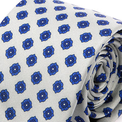 Lars Blue And White Floral Motif Tie - Tie Doctor