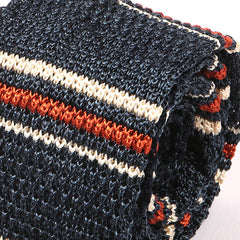 Blue Marl and Orange Striped Silk Pointed Knitted Tie 6.5cm - Tie Doctor