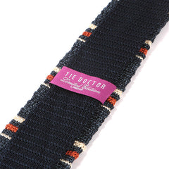 Blue Marl and Orange Striped Silk Pointed Knitted Tie 6.5cm - Tie Doctor