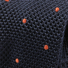 Navy And Orange Polka Dot Pointed Silk Knitted Tie - Tie Doctor