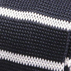Navy Striped Skinny Silk Knitted Tie - Tie Doctor