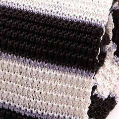 Navy Blue Duo Silk Knitted Tie With Stripes - Tie Doctor