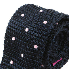 Navy And Pink Dot Silk Knitted Tie 6cm - Tie Doctor