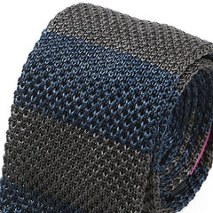 Fiyin Blue & Grey Striped Silk Knitted Tie - Tie Doctor
