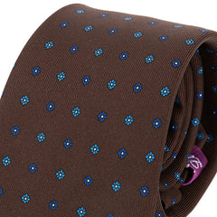Brown Wexford Petal Printed Macclesfield Silk Tie 7.5cm