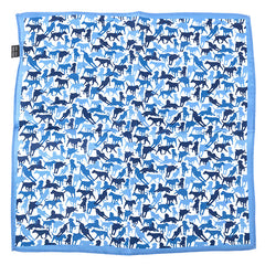 Blue And White Dog Montage Silk Pocket Square 33cm