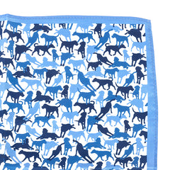Blue And White Dog Montage Silk Pocket Square 33cm