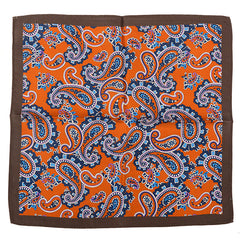 Dark Orange Large Paisley Silk Pocket Square