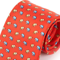 Red Elephant Print Wide Silk Tie 9cm