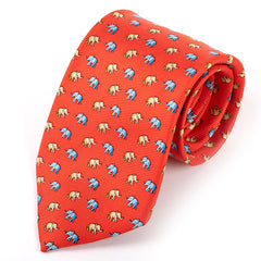 Red Elephant Print Wide Silk Tie 9cm
