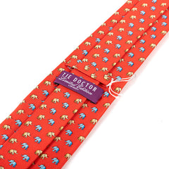 Red Elephant Print Wide Silk Tie 9cm