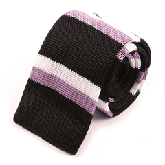 Rori Black & Purple Striped Silk Knitted Tie 6cm