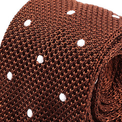 Brown Polka Dot Pointed Silk Knitted Tie 6cm - Tie Doctor