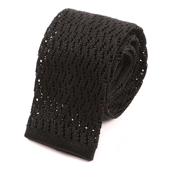 Oscar Black Zigzag Silk Knitted Tie 6cm - Tie Doctor