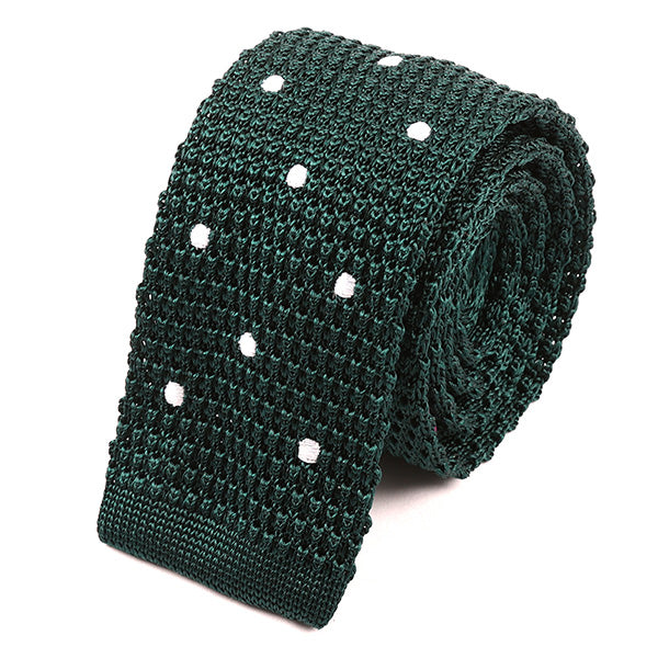 Dark Green Polka Dot Silk Knitted Tie 5.5cm - Tie Doctor