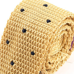 Cream and Blue Dot Silk Knitted Tie 5.5cm - Tie Doctor