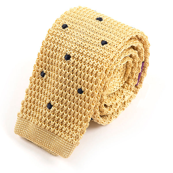 Cream and Blue Dot Silk Knitted Tie 5.5cm - Tie Doctor