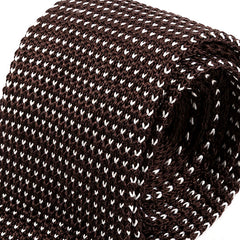 Brown Silk Knitted Tie with Heart Detail 6.5cm