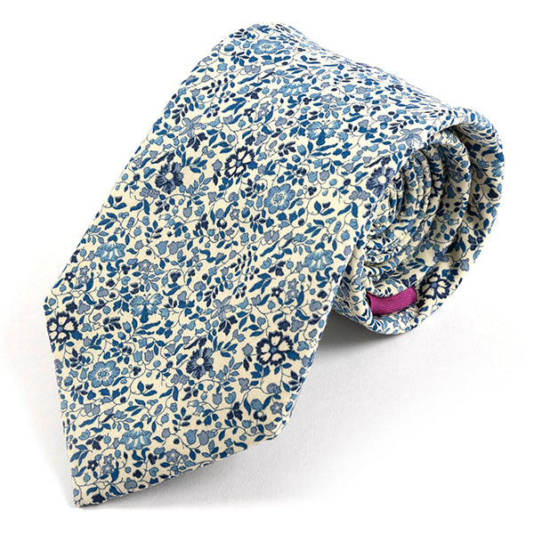 Blue Azi Floral Cotton Tie 7.5cm - Tie Doctor  