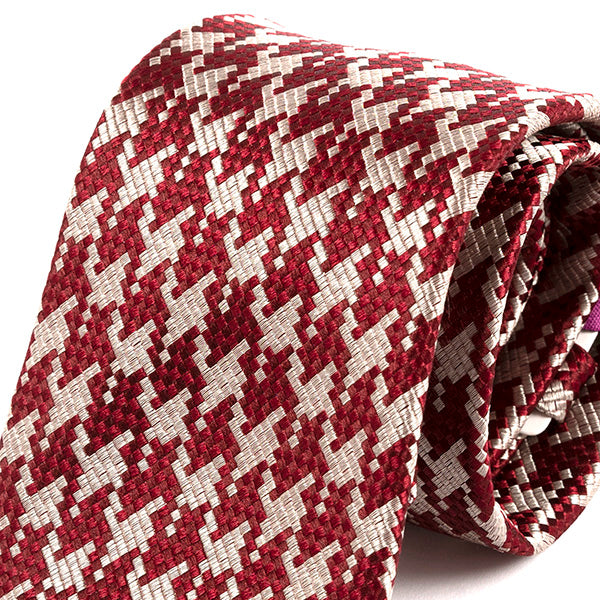 Red And White Houndstooth Silk Tie 8cm - Tie Doctor  