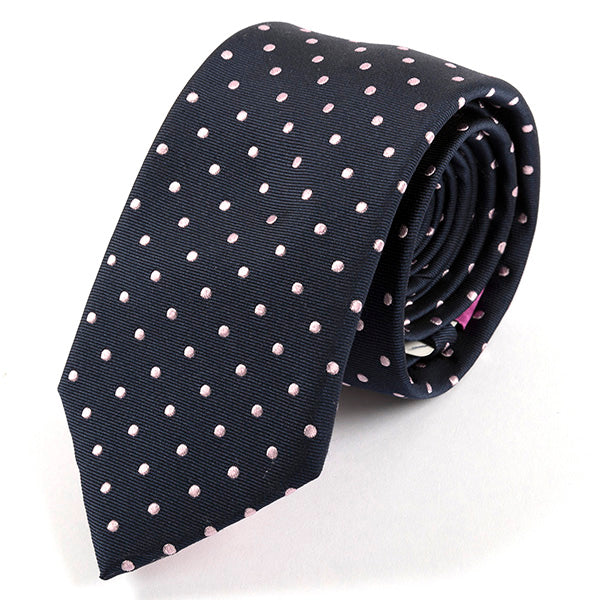 Navy And Pink Dot Silk Tie 7.5cm - Tie Doctor  