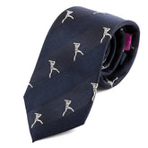 Navy Blue Cricket Batsman Print Silk Tie 8cm