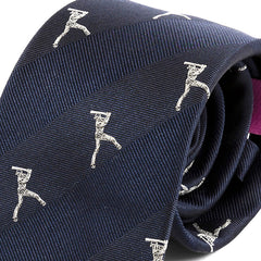 Navy Blue Cricket Batsman Print Silk Tie 8cm