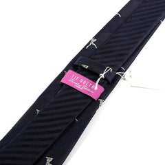 Navy Blue Cricket Batsman Print Silk Tie 8cm