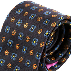Navy Blue & Brown Dollis Floral Silk Tie 7cm - Tie Doctor