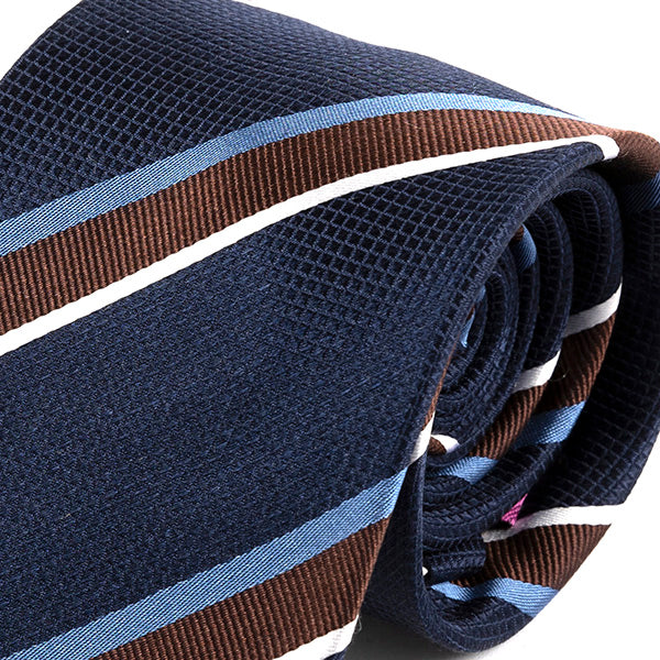Navy Blue And Slim Brown Striped Silk Tie 8cm - Tie Doctor  