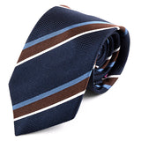Navy Blue And Slim Brown Striped Silk Tie 8cm