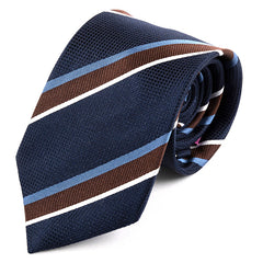 Navy Blue And Slim Brown Striped Silk Tie 8cm - Tie Doctor  