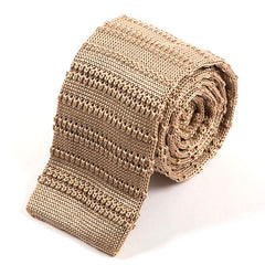 Curtis Beige Striped Silk Knitted Tie 6cm - Tie Doctor