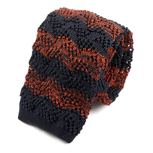 Alera Orange & Blue Striped Silk Knitted Tie 6.5cm - Tie Doctor  