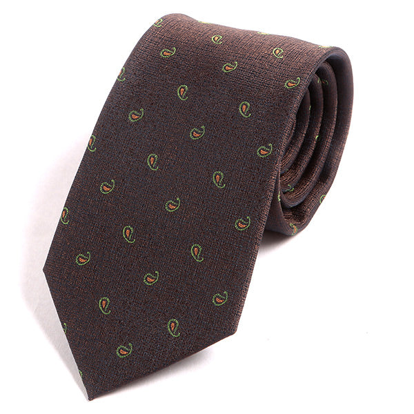 Brown And Green Hue Mini Paisley Tie 7.5cm - Tie Doctor