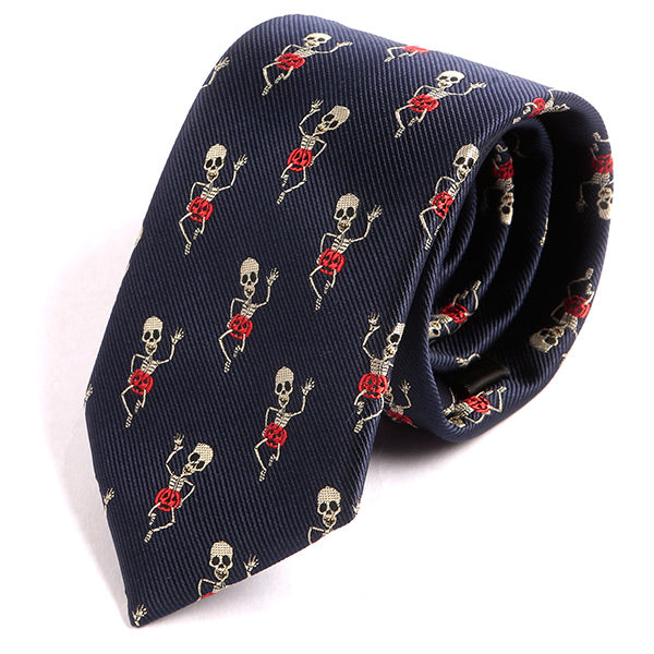 Navy Blue Scary Skeleton Pattern 7.5cm Ply Tie - Tie Doctor
