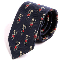 Navy Blue Scary Skeleton Pattern 7.5cm Ply Tie - Tie Doctor