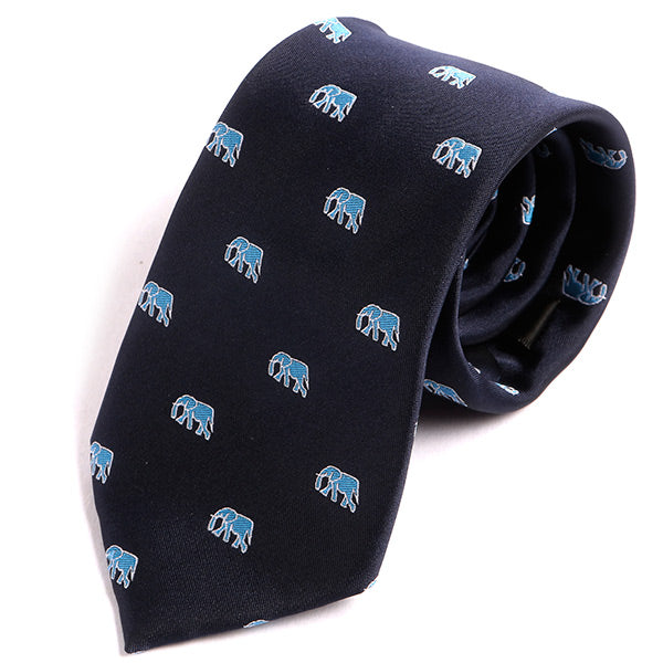 Navy Blue Elephant Print Tie - Tie Doctor