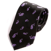 Black Tie with Purple Whale Motif - Tie Doctor