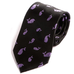Black Tie with Purple Whale Motif - Tie Doctor  