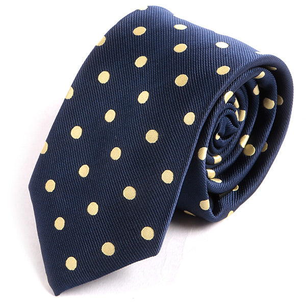 Navy Blue Tie with Yellow Polka Dots - Tie Doctor